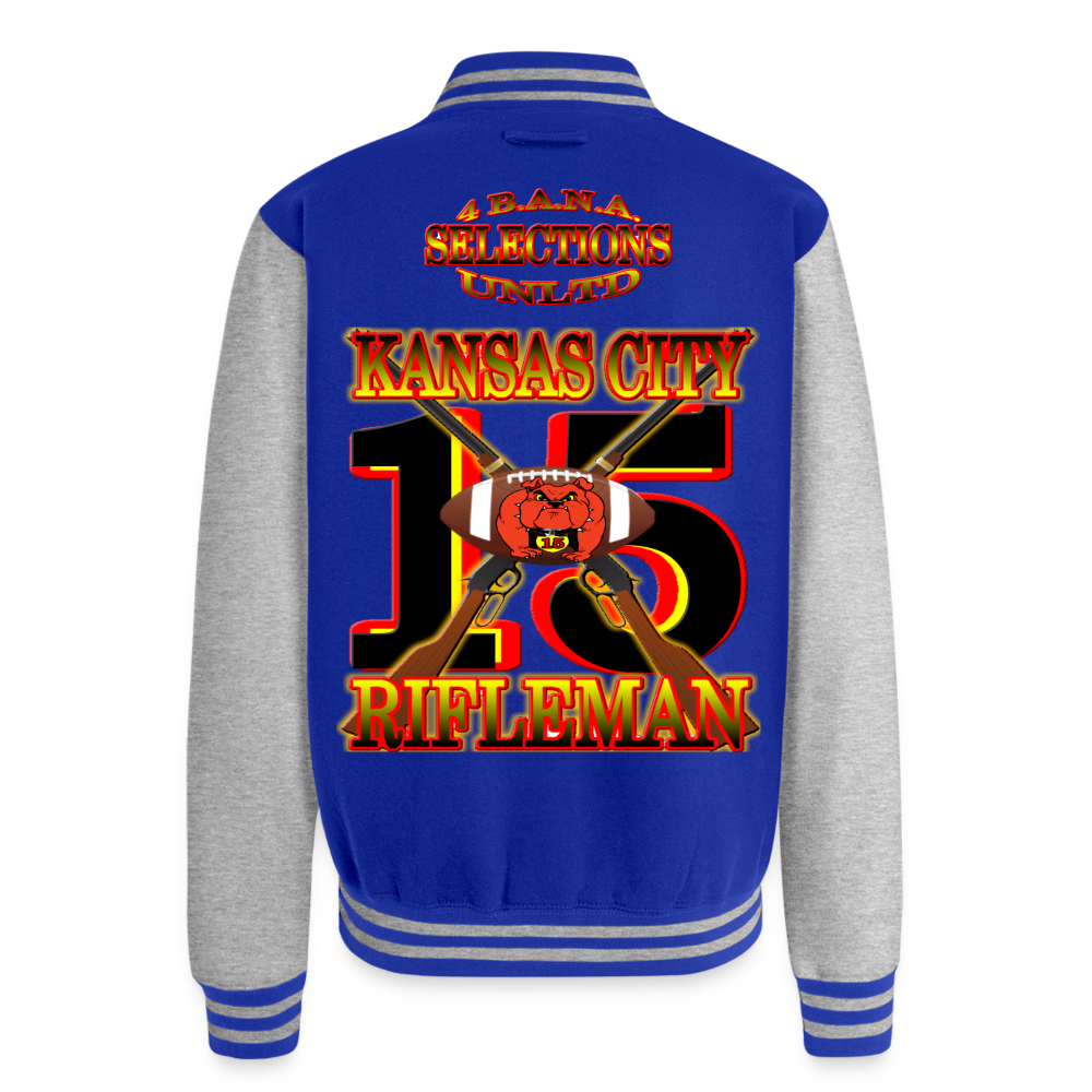 K.C. Rifleman B1 Heavyweight Letterman Jacket - royal/heather grey